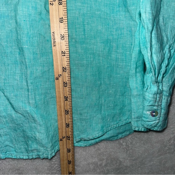 Foxcroft Turquoise Button-Up Linen Shirt Womens Size 14 - Picture 4 of 9